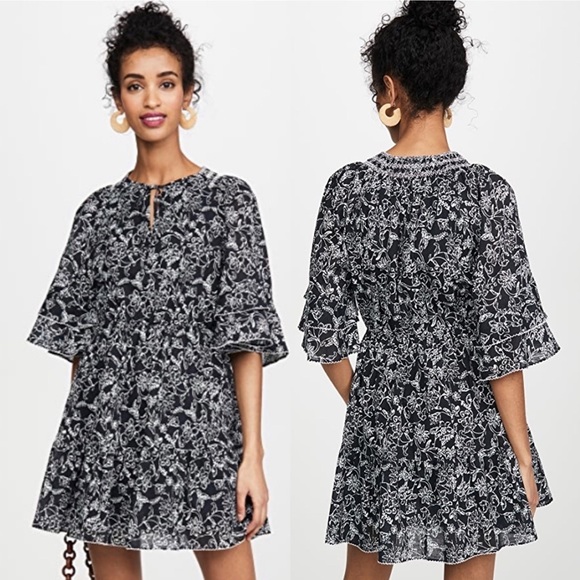 Parker Lindsay Tiered V Neck Dress in Black Aura, Small - Picture 1 of 13